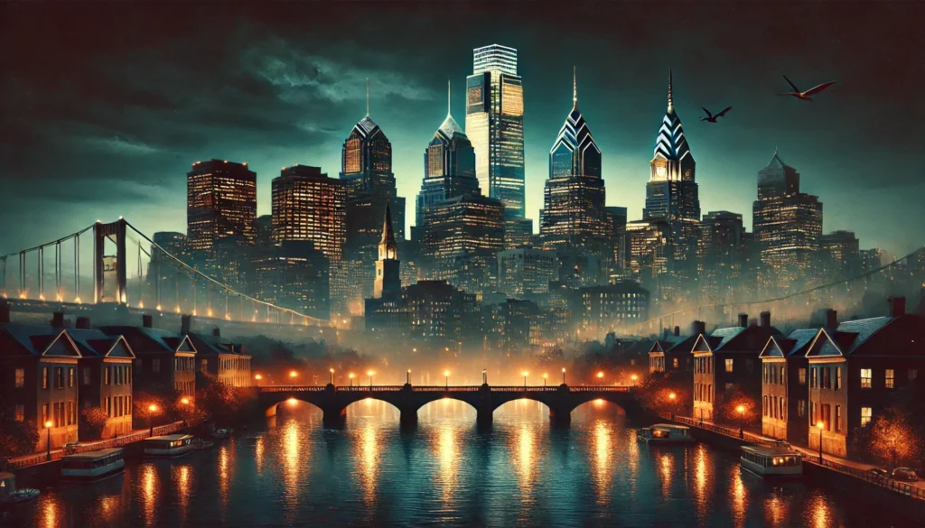 DALL·E 2026-03-07 17.36.07 - A high‑resolution cinematic night scene of the Philadelphia skyline viewed from across the Schuylkill River, wide panoramic composition. The recogniza
